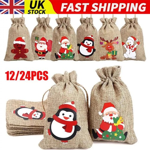 24x christmas hessian bags - 12/24x,