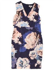 COAST Womens Sleeveless Sheath Dress UK 16 Large Navy Blue Floral Cotton AY18