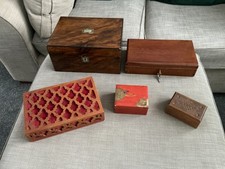 Collection of Boxes Including Vintage Walnut Large Box Some Damage- See Photo