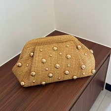 Straw clutch bag metal - straw,