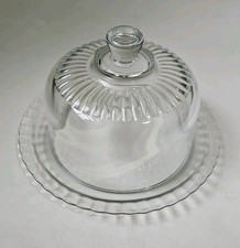 Vintage Arcoroc clear glass cheese dome & matching plate with fluted edge