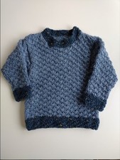 Children's Chunky Jumper Hand Knitted Size 20" (Age 3/4) Denim Blue New