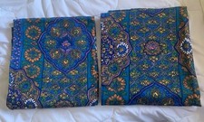 Vintage Mid Century 60s Navy Blue/Teal Mandala Ethnic Curtains approx 46”w 52”L