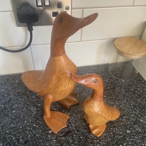 Vintage solid wood carved - wood, duck