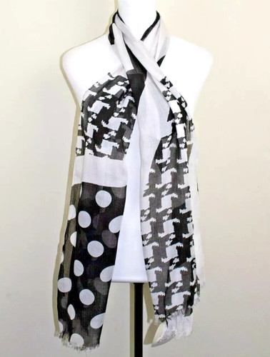 Black white scarf dogtooth - white,