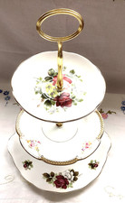 Vintage English china Mismatched 3 Tier Cake Stand Pink Rose and Floral