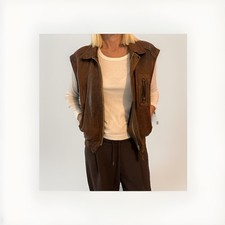 Vintage Brown Unbranded Real Leather Gillet. Size Approx 10-12
