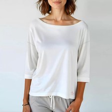 Women's Penguin Breton Boat Neck 3/4 Length Top in White Size L