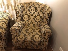 Classic 3 Piece Suite , Large Sofa , Winged Arm Chair And Club ,Solid Wood Frame