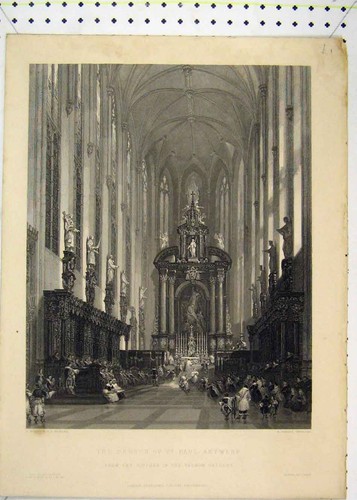 Old antique print interior - old,