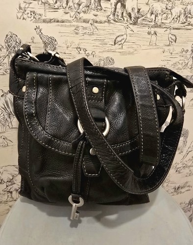 Fossil black leather crossbody - leather,