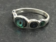Abalone paua shell ring solid Sterling Silver, UK size N, multistone, new.