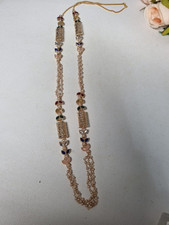   Indian Pakistani  Long Gold chain And Pearl Mala With Multi Colour Stones 
