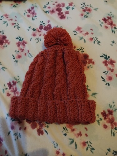 Salmon pink cable knit - knit, bobble