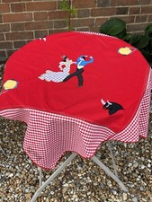 VINTAGE 1960s red cotton applique Spanish flamenco dancer tablecloth 32 x 35"