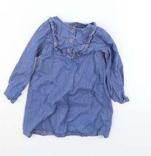 Primark Girls Blue Cotton Blend Shirt Dress Size S