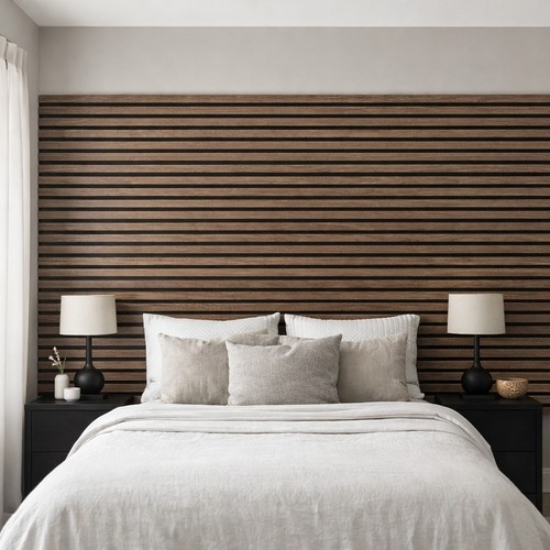Walnut slatted acoustic wall - slatted,