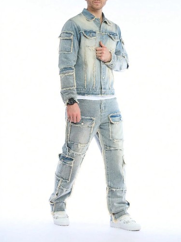 Men distressed denim cargo - men's,