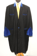BESPOKE JOHN M. HEPPENSTALL TEDDY BOY DRAPE JACKET BLUE VELVET COLLAR SIZE 50''R