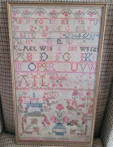 Antique needlework sampler - needlework,