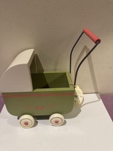 Maileg wooden green pram new - green,