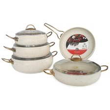 Granite Cookware Set Non-Stick Pot Pan Glass Lid Cooking Frypans 9 PCS Ivory