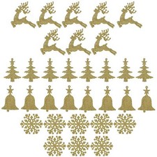 Glitter Christmas Tree Decorations Gold 8 x Trees Bells Reindeers or Snowflakes