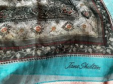 Jane Shilton Turquoise, Grey, Red & Silver Pattern Square Scarf 34”