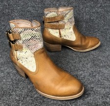 Cat Caterpillar Womens 8.5 Brown Leather Buckle Ankle Booties Boot W/Snake Print