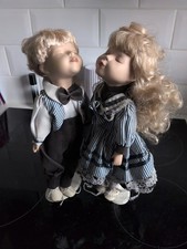 Kissing Boy and Girl Porcelain Dolls 12 Inch