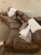 Brown Leather 4 Seater Curved Sofa