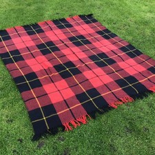 VINTAGE TARTAN PLAID ALL WOOL BLANKET  SOFA BED THROW WOOLEN COVER WARM AND SOFT