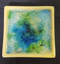 King David Israel Thick Ceramic Ashtray/Trinket Dish Flat Blue Green Yellow-READ