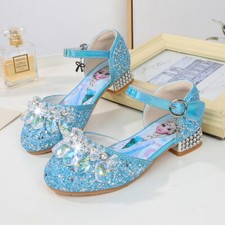 GIRLS LOW HEEL PARTY WEDDING MARY JANE SPARKLY SANDALS KIDS PRINCESS SHOES SIZE