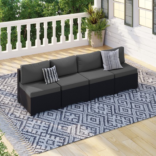 Piece black rattan sofa - 4-piece,