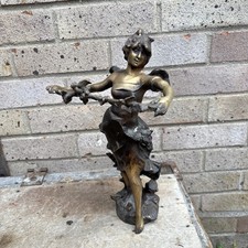 Antique / Vintage Art Nouveau Brass Figure / Statue Women With Wings Rare Heavy