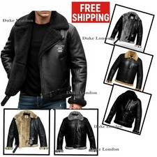 Men’s B3 Raf Real Sheep Skin Leather Jacket Aviator Flying Bomber Coat Warm