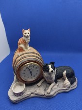 Border Fine Arts B0095 "Wake up call" Border Collie Cat Clock on Barrel 