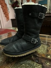 UGG® AUSTRALIA KENSINGTON 1969 BLACK LEATHER ZIP UP BOOTS UK 3