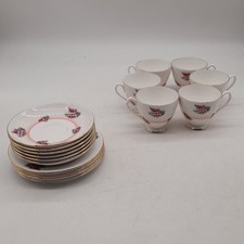 Queen Anne Bone China Trio Cup Saucer Side Plate Pink Flower x6 (#H1/14)