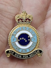 Vintage RAF 7 Squadron Crest Brass And Enamel Pin Badge