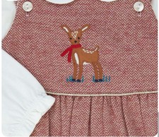 John Lewis Baby Herringbone Pinafore Dress 6-9 Months Deer Applique Christmas