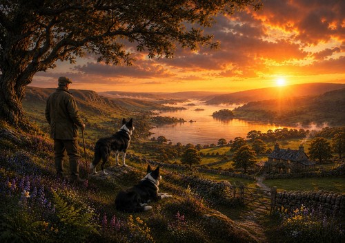 Border collie sunrise - border,