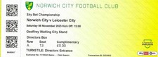 * NORWICH CITY HOME - USED MATCH TICKET STUBS - 2025-26 SEASON *