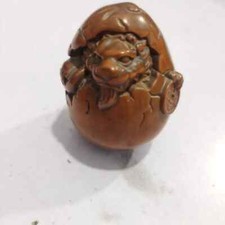 Vintage Japanese Netsuke Old Boxwood Carved  Eggshell Pixiu Statue Ornament