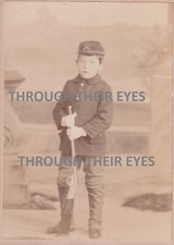 Original photo American boy wearing Union military cap & toy gun c 1890