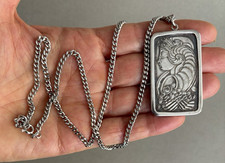 VINTAGE PAMP SUISSE LADY FORTUNA 1oz FINE SILVER PENDANT & STERLING CURB CHAIN