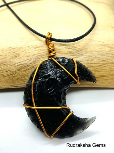 Black tourmaline moon pendant - black,