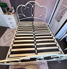 Bed Frame White Metal French Fancy Style - KING SIZE Bed Frame.
