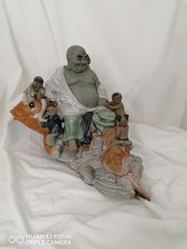 Chinese Laughing Buddha with Children and Fish Porcelain Vintage